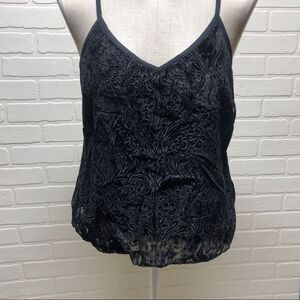 NWT INC Black Velvet Embroidered Spaghetti Straps Tank Top S
